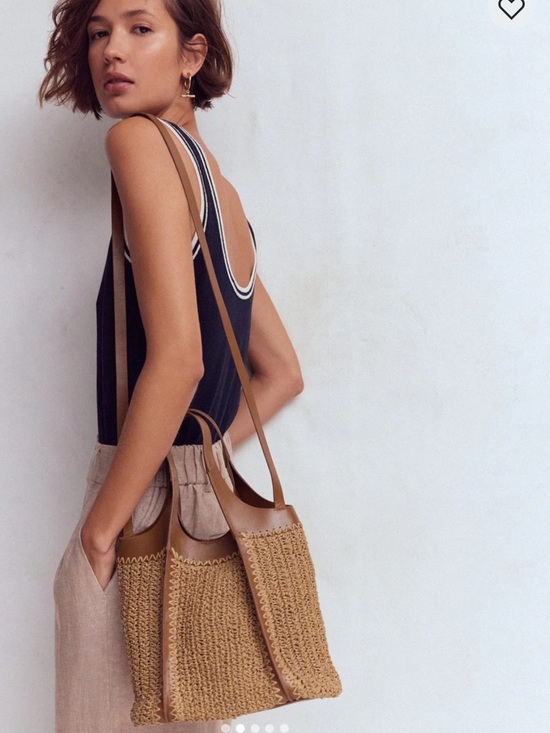 Boden Handbags - BODEN Woven Straw and Leather Tote Bag in Tan